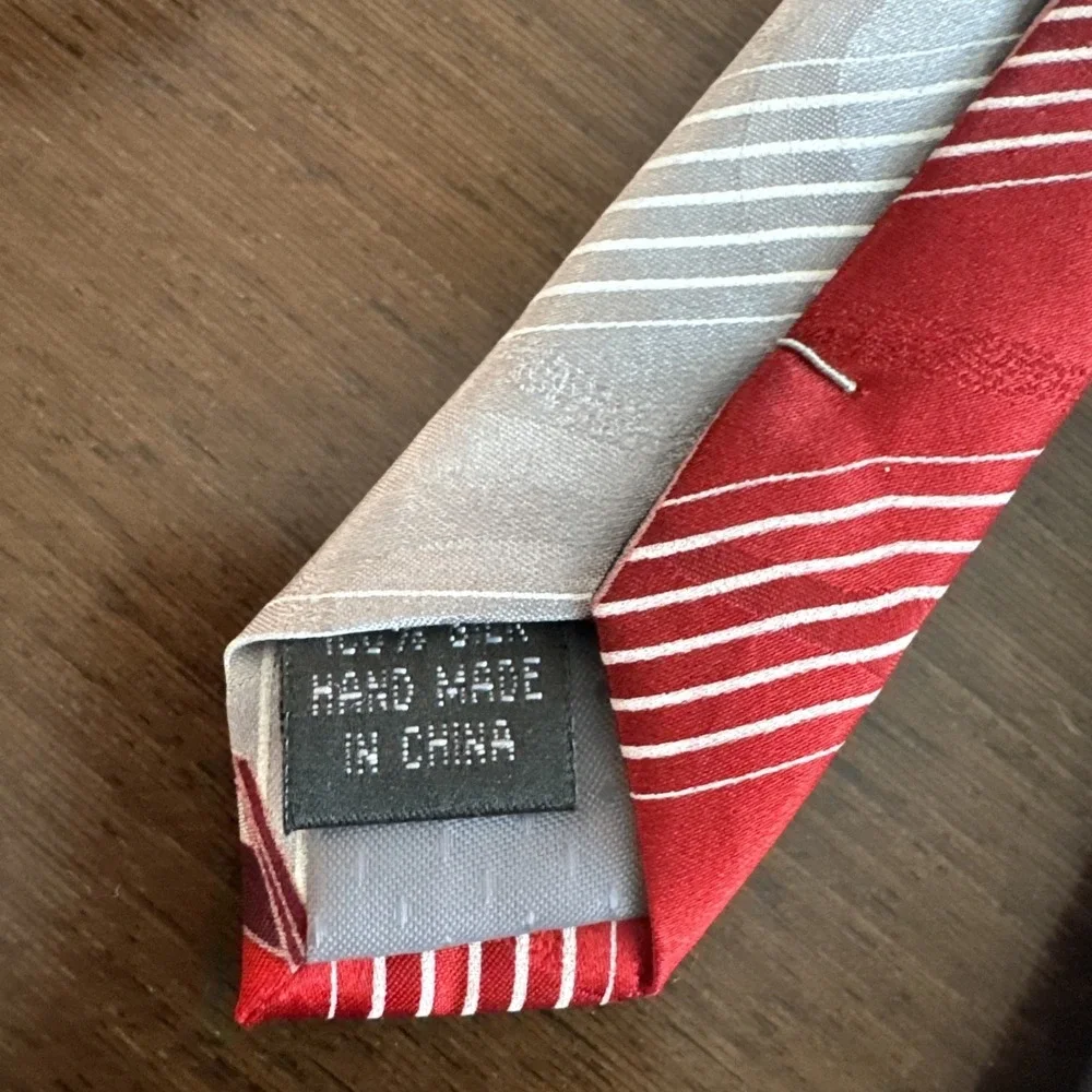 Giorgio Rossini Silk Geometric Diagonal Stripes Tie Red/Gray 58